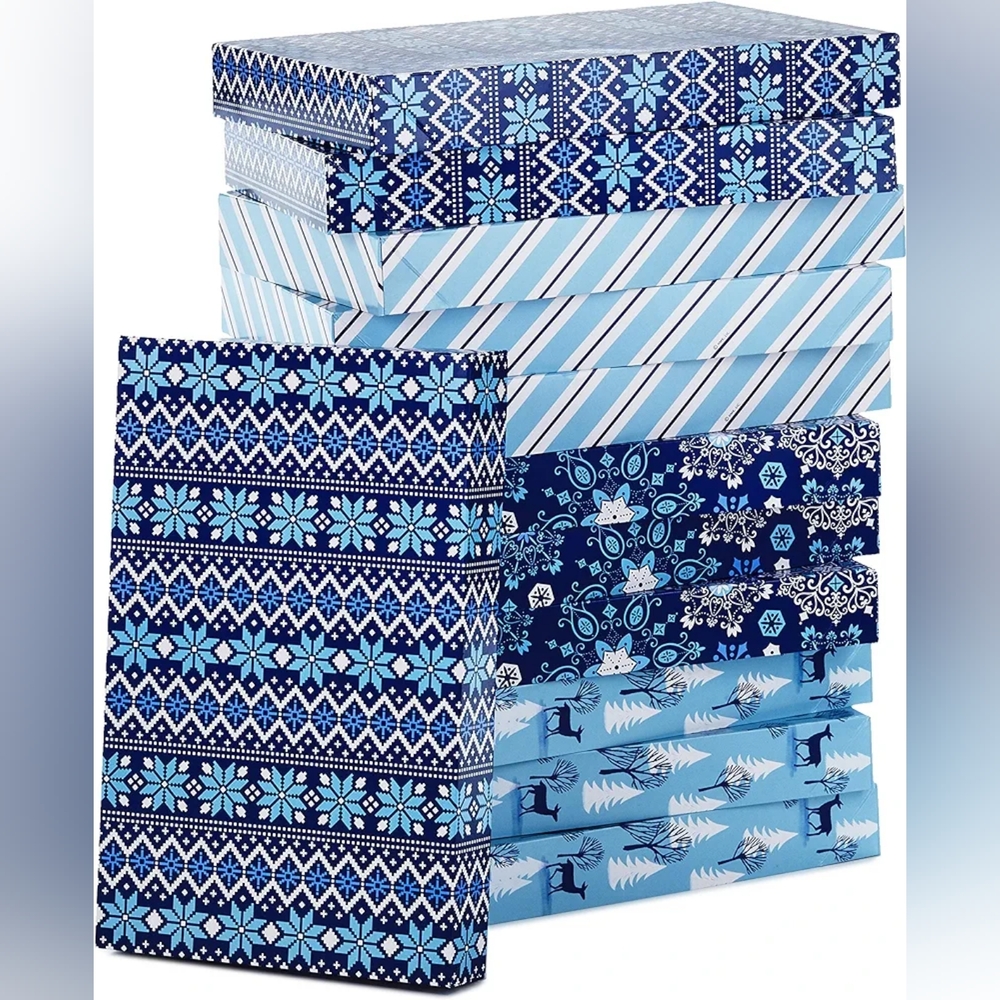 12 Hallmark Shirt Gift Boxes Blue Deer Stripes and Snow Patterns